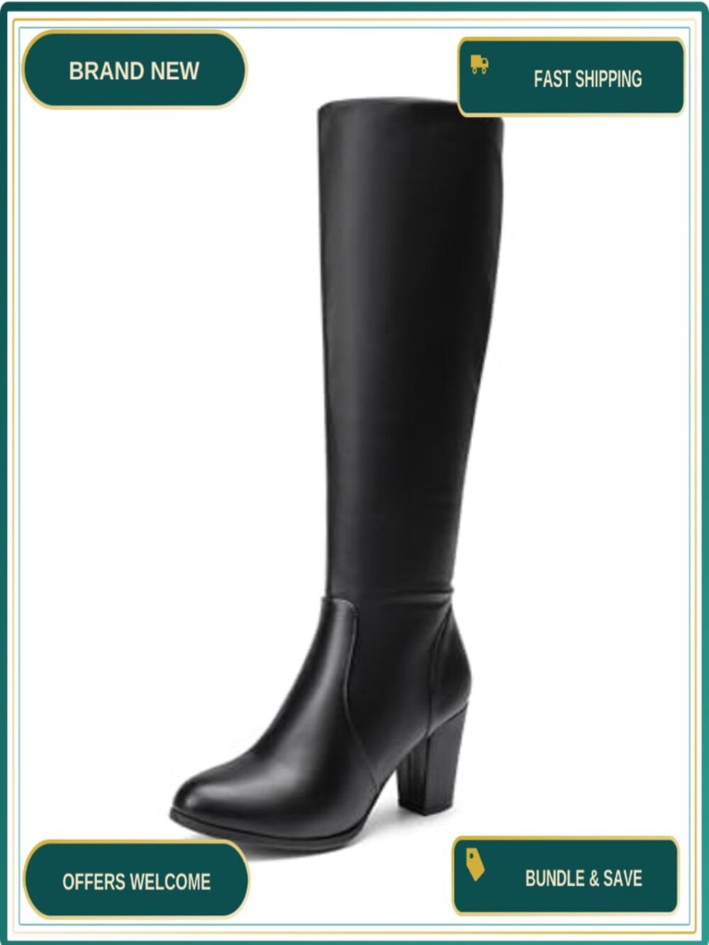 Faux Leather Chunky Heel Knee High Riding Boots Winter Fall Tall Boots